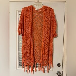 Heyson Vibrant Orange Open-Front Crochet Cardigan